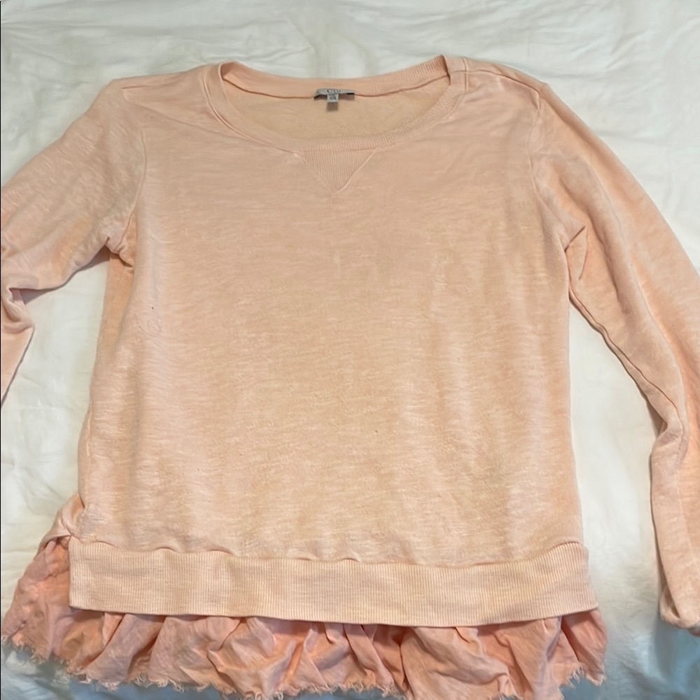 Peach Long Sleeve Top with Ruffle Hem